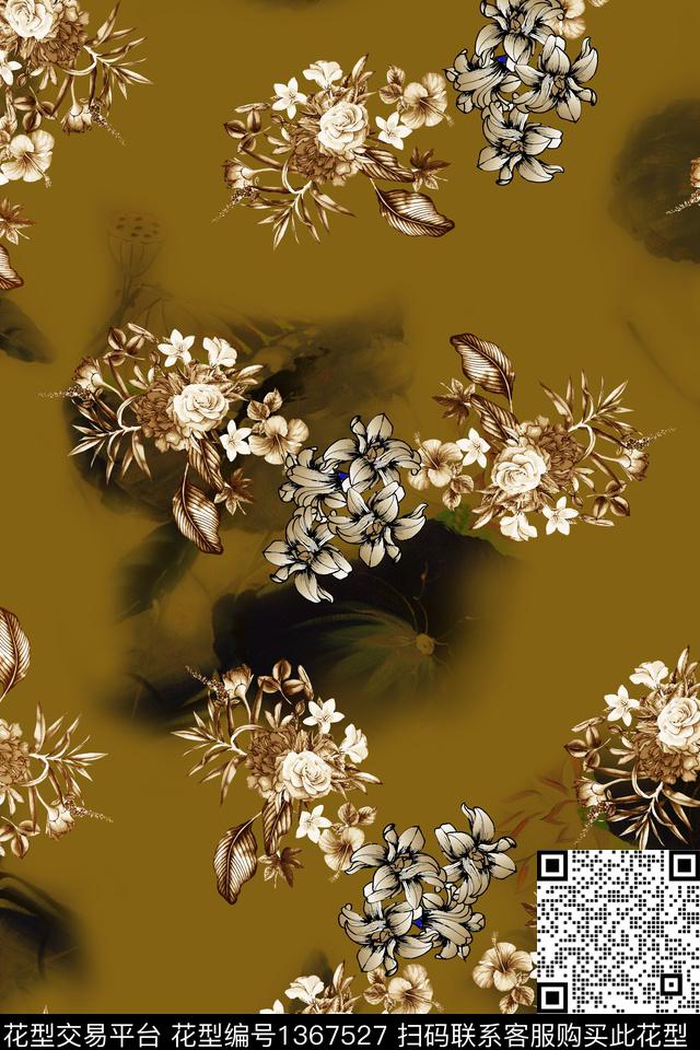 花卉香云纱真丝数码印花华亿平台下载（图片编号: 1367527） - 瓦栏（Walan）