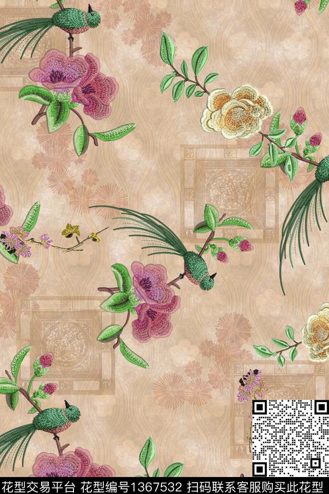 旗袍香云纱中国风数码印花华亿平台下载（图片编号: 1367532） - 瓦栏（Walan）