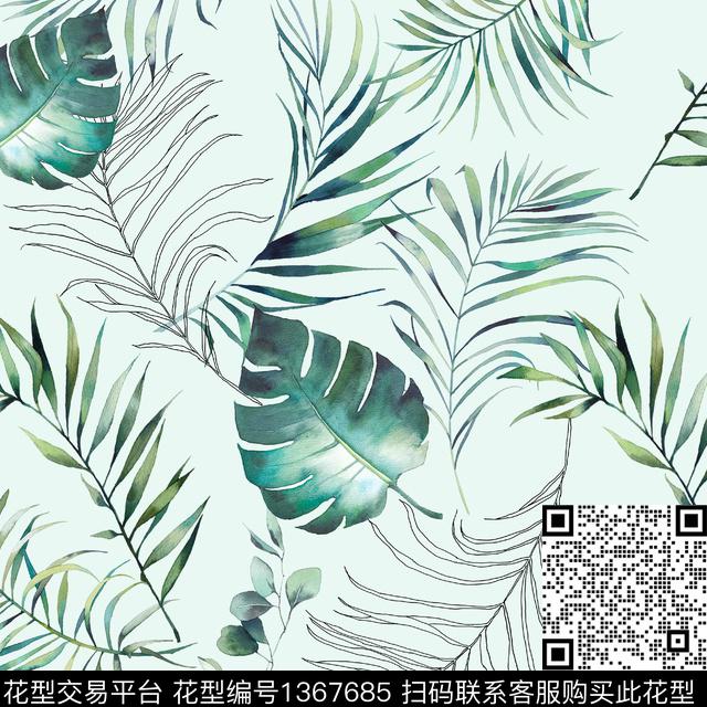 时尚绿植树叶小清新数码印花华亿平台下载（图片编号: 1367685） - 瓦栏（Walan）