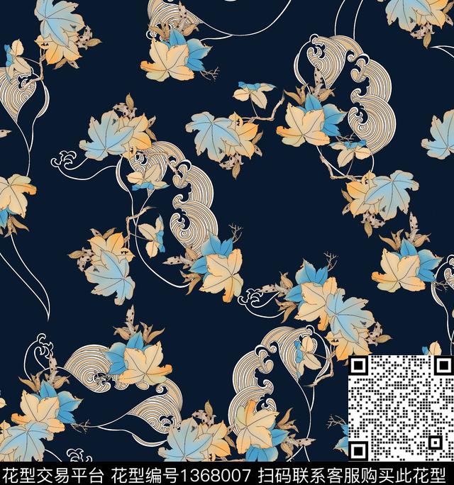 连衣裙女装绿植树叶数码印花华亿平台下载（图片编号: 1368007） - 瓦栏（Walan）