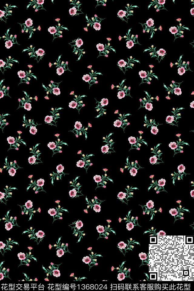 花卉小碎花黑底花卉数码印花华亿平台下载（图片编号: 1368024） - 瓦栏（Walan）