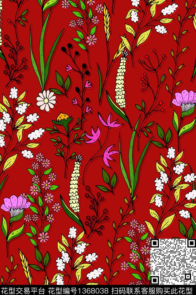 花卉大牌风抽象数码印花华亿平台下载（图片编号: 1368038） - 瓦栏（Walan）