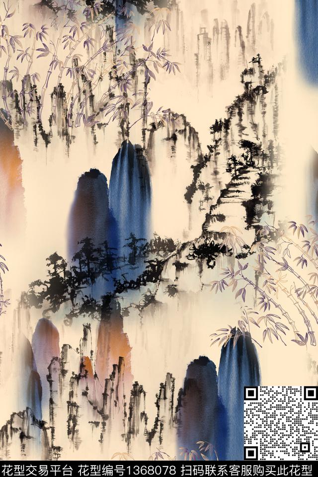 香云纱真丝水墨风数码印花华亿平台下载（图片编号: 1368078） - 瓦栏（Walan）