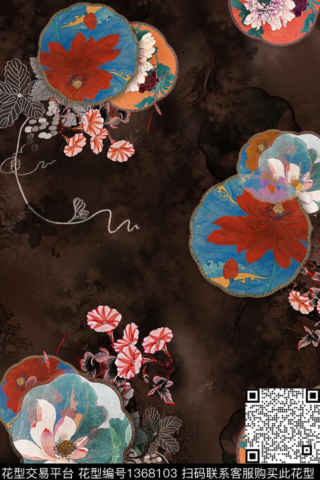 香云纱中国风真丝数码印花华亿平台下载（图片编号: 1368103） - 瓦栏（Walan）