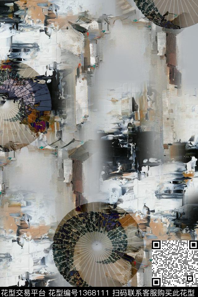 几何香云纱抽象数码印花华亿平台下载（图片编号: 1368111） - 瓦栏（Walan）