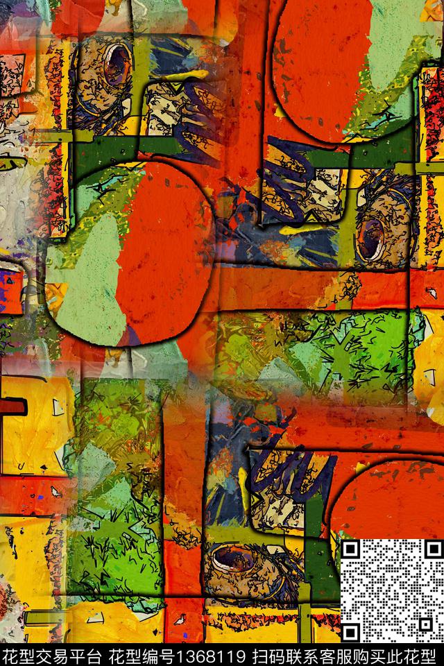 几何抽象真丝数码印花华亿平台下载（图片编号: 1368119） - 瓦栏（Walan）