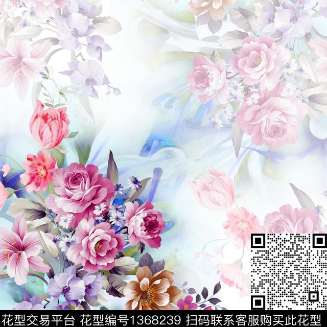方巾花卉大牌风数码印花华亿平台下载（图片编号: 1368239） - 瓦栏（Walan）