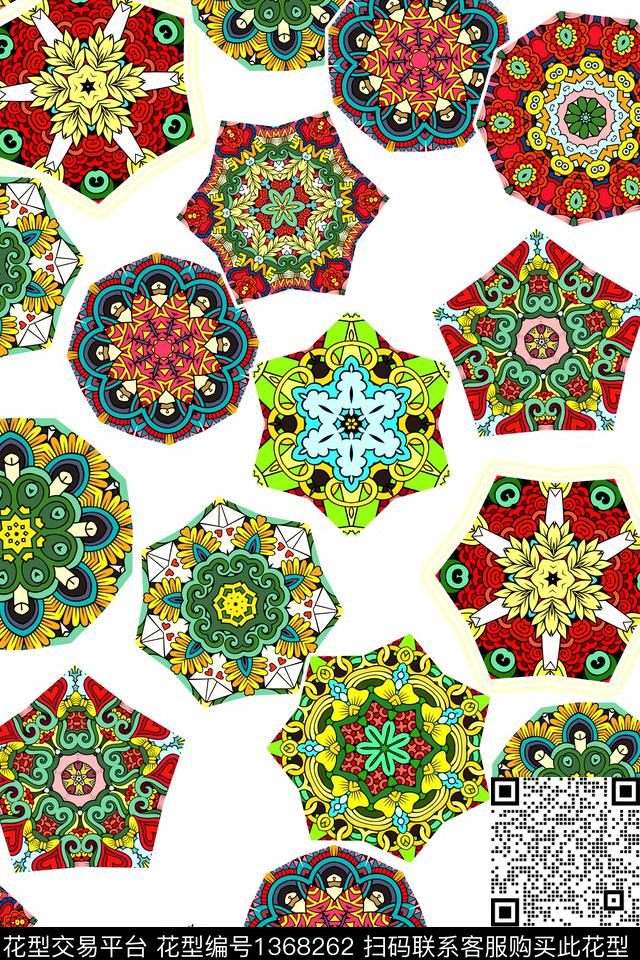 定位花几何佩斯利数码印花华亿平台下载（图片编号: 1368262） - 瓦栏（Walan）