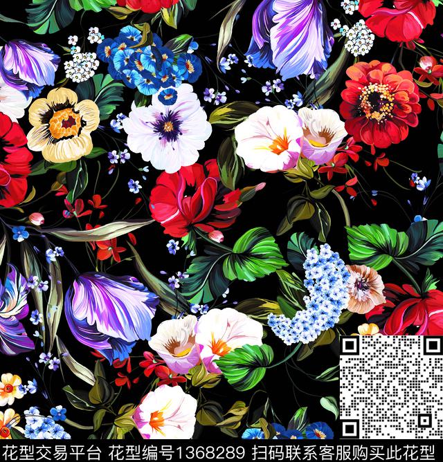 抽象花卉复古手绘花卉数码印花华亿平台下载（图片编号: 1368289） - 瓦栏（Walan）