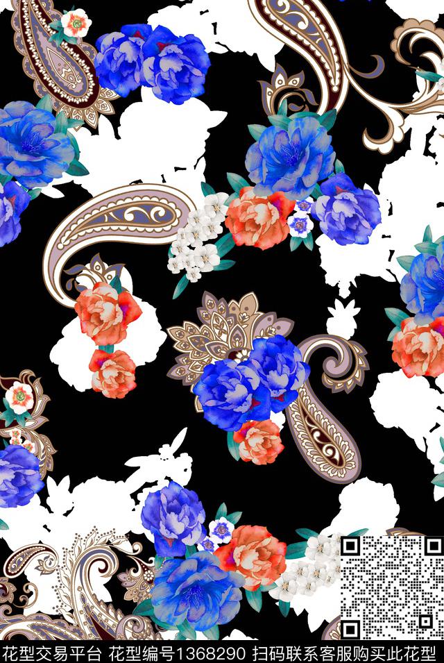 复古佩斯利手绘花卉数码印花华亿平台下载（图片编号: 1368290） - 瓦栏（Walan）