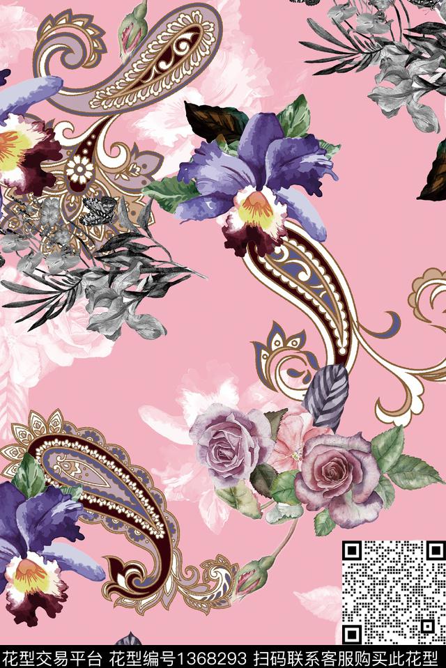 抽象花卉复古佩斯利数码印花华亿平台下载（图片编号: 1368293） - 瓦栏（Walan）