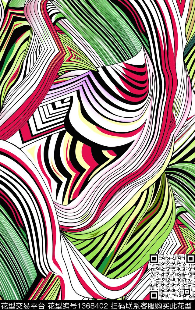 时尚线条条格数码印花华亿平台下载（图片编号: 1368402） - 瓦栏（Walan）