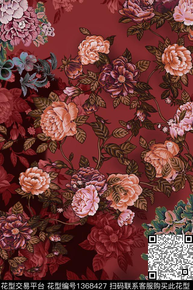 花卉香云纱中老年数码印花华亿平台下载（图片编号: 1368427） - 瓦栏（Walan）