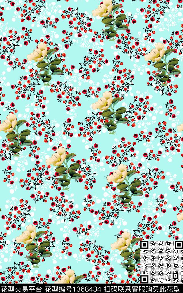 茶花数码华亿平台满版散花数码印花华亿平台下载（图片编号: 1368434） - 瓦栏（Walan）