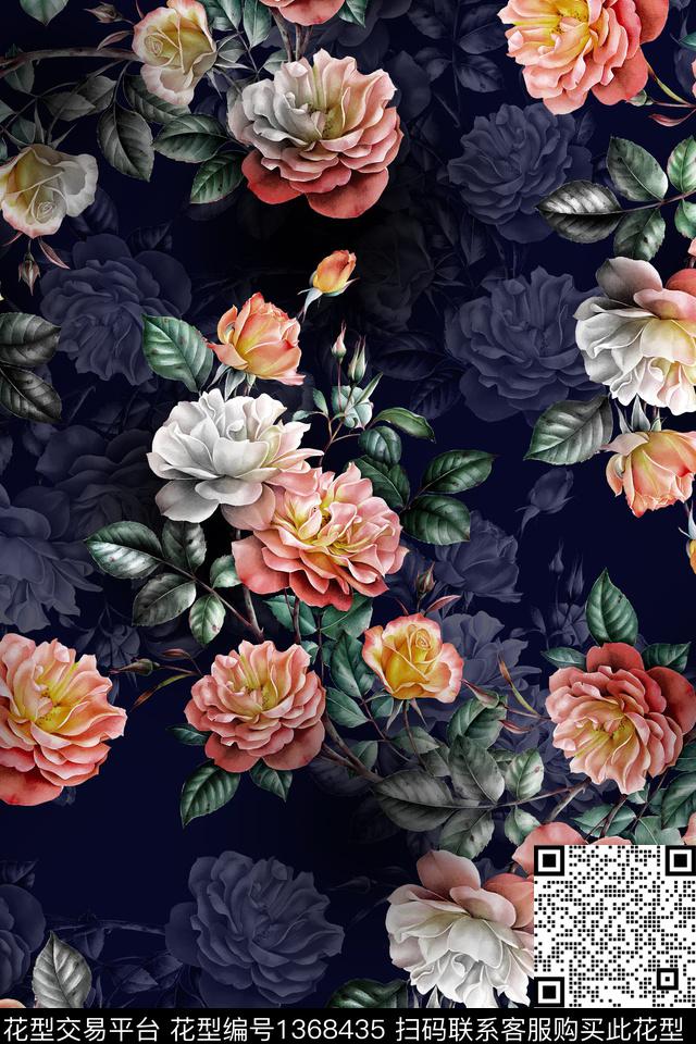 花卉香云纱真丝数码印花华亿平台下载（图片编号: 1368435） - 瓦栏（Walan）