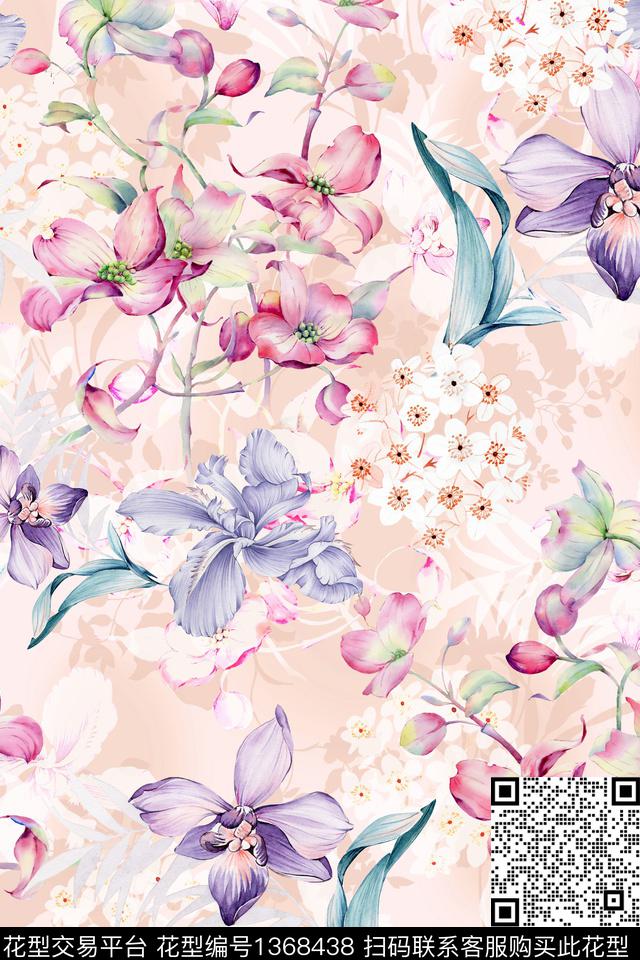 花卉香云纱小清新数码印花华亿平台下载（图片编号: 1368438） - 瓦栏（Walan）