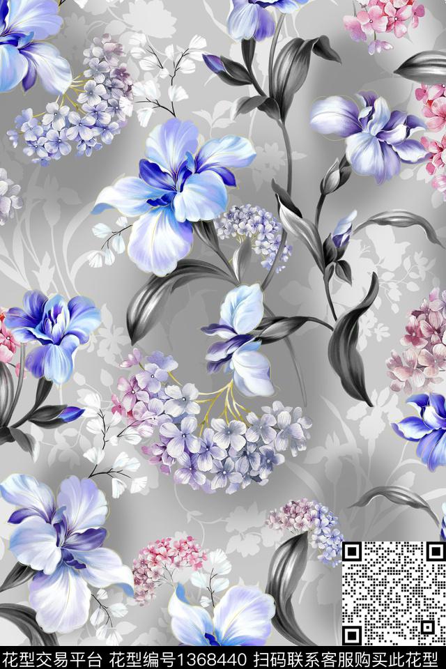 花卉香云纱小清新数码印花华亿平台下载（图片编号: 1368440） - 瓦栏（Walan）