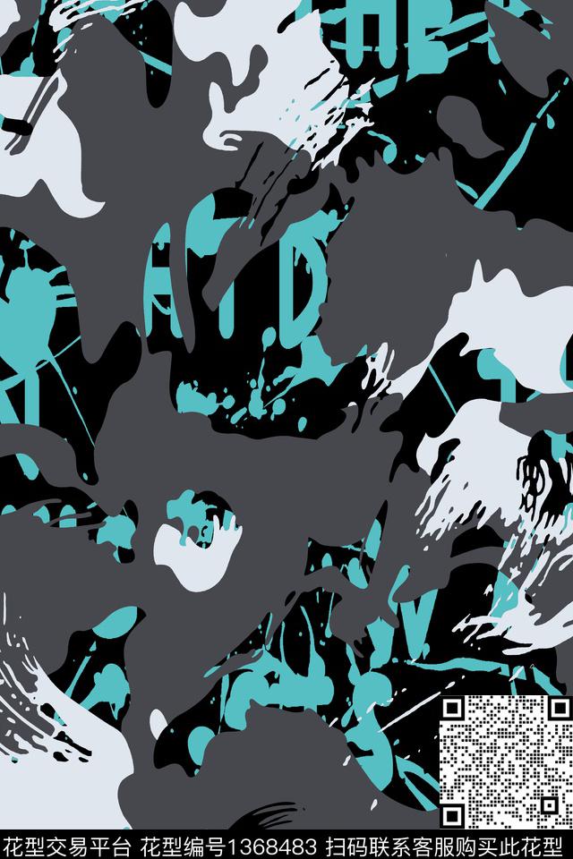 几何字母迷彩传统印花华亿平台下载（图片编号: 1368483） - 瓦栏（Walan）