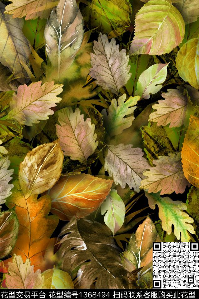 花卉植物落叶数码印花华亿平台下载（图片编号: 1368494） - 瓦栏（Walan）