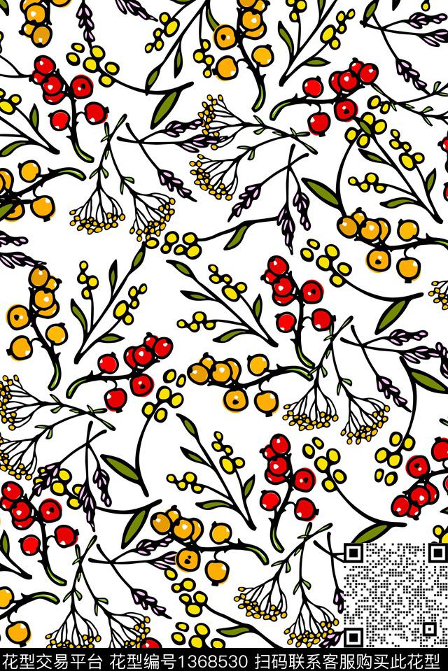 树枝果实花矢量花枝传统印花华亿平台下载（图片编号: 1368530） - 瓦栏（Walan）