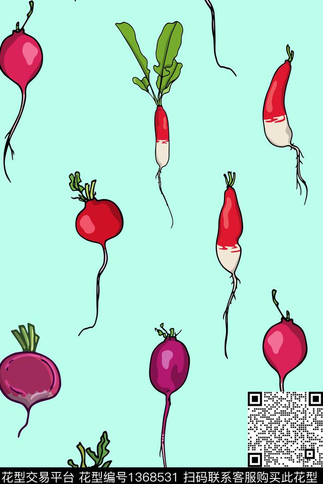 蔬菜趣味萝卜传统印花华亿平台下载（图片编号: 1368531） - 瓦栏（Walan）