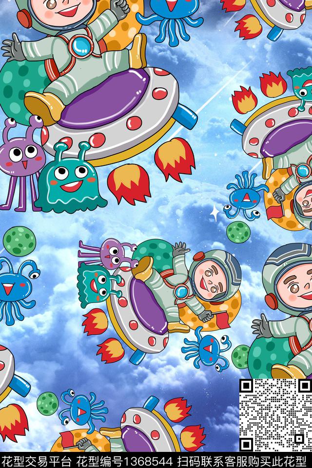 蓝色几何宇宙数码印花华亿平台下载（图片编号: 1368544） - 瓦栏（Walan）