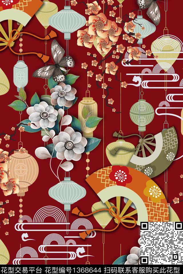 真丝日系旗袍花扇数码印花华亿平台下载（图片编号: 1368644） - 瓦栏（Walan）