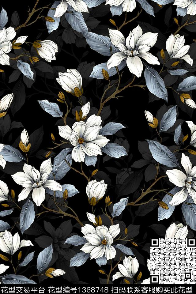 时尚复古花卉数码印花华亿平台下载（图片编号: 1368748） - 瓦栏（Walan）