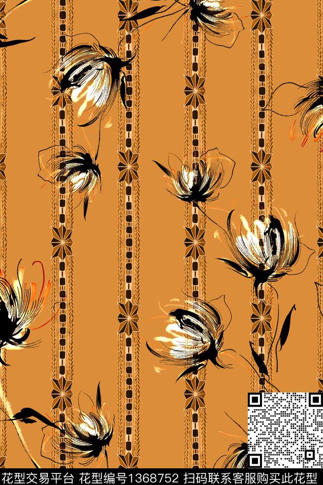 几何花卉大牌风数码印花华亿平台下载（图片编号: 1368752） - 瓦栏（Walan）
