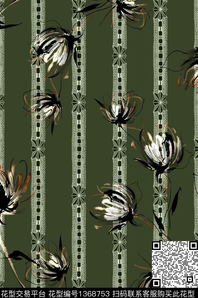 几何花卉大牌风数码印花华亿平台下载（图片编号: 1368753） - 瓦栏（Walan）