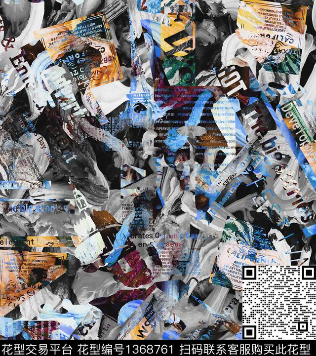 复古抽象男装大牌风数码印花华亿平台下载（图片编号: 1368761） - 瓦栏（Walan）