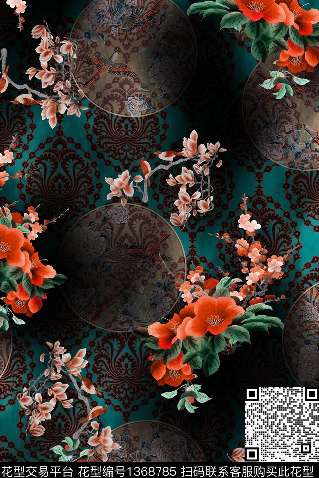 花鸟香云纱中老年数码印花华亿平台下载（图片编号: 1368785） - 瓦栏（Walan）