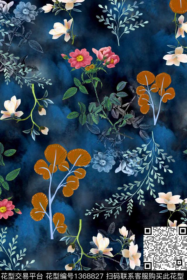 香云纱中国风复古旗袍花数码印花华亿平台下载（图片编号: 1368827） - 瓦栏（Walan）