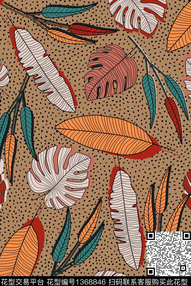 绿植树叶大牌风热带华亿平台数码印花华亿平台下载（图片编号: 1368846） - 瓦栏（Walan）