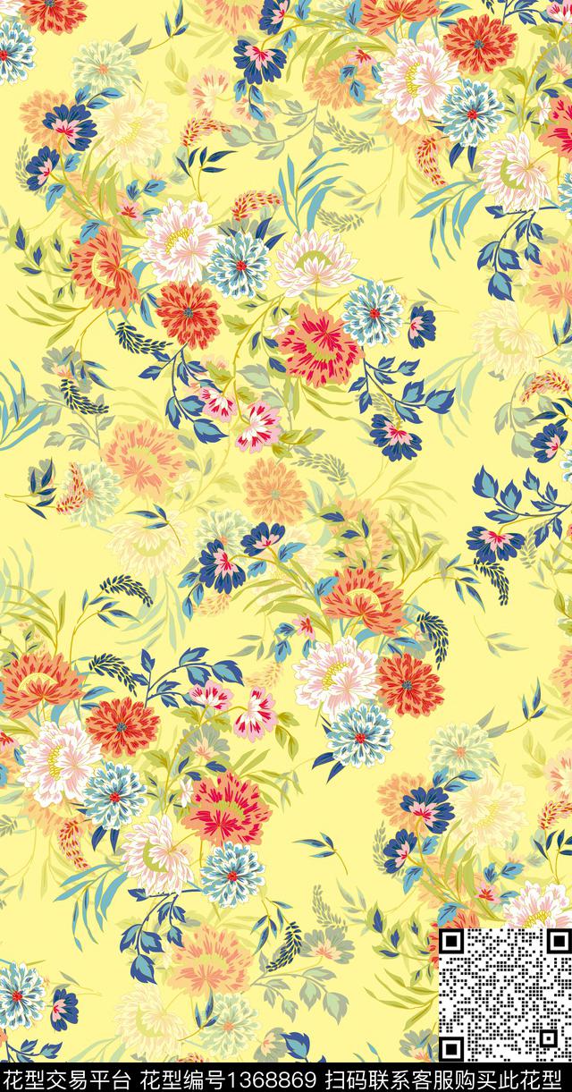 玫瑰花小清新手绘花卉数码印花华亿平台下载（图片编号: 1368869） - 瓦栏（Walan）