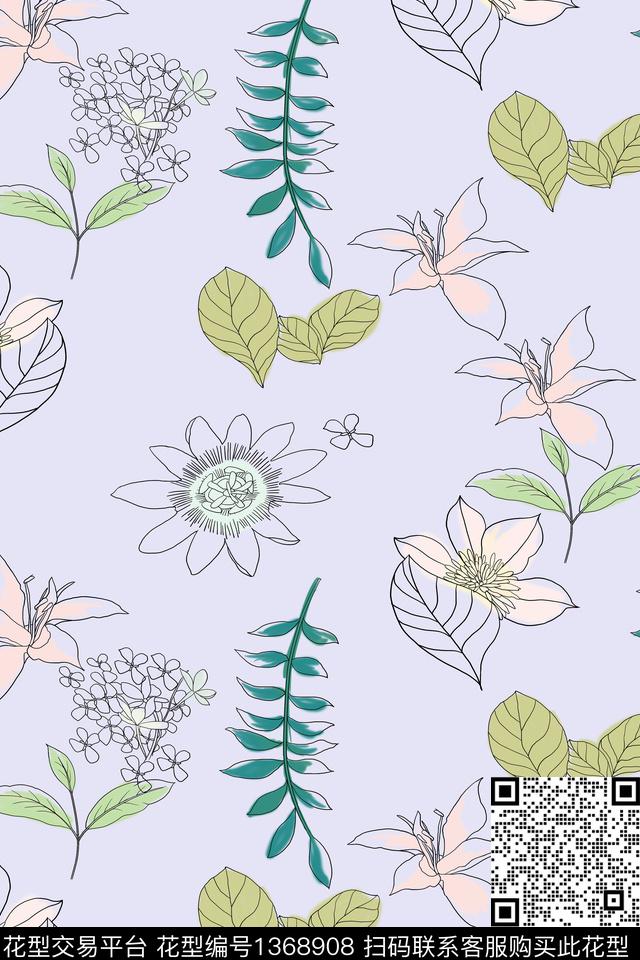 绿植树叶花卉大牌风数码印花华亿平台下载（图片编号: 1368908） - 瓦栏（Walan）