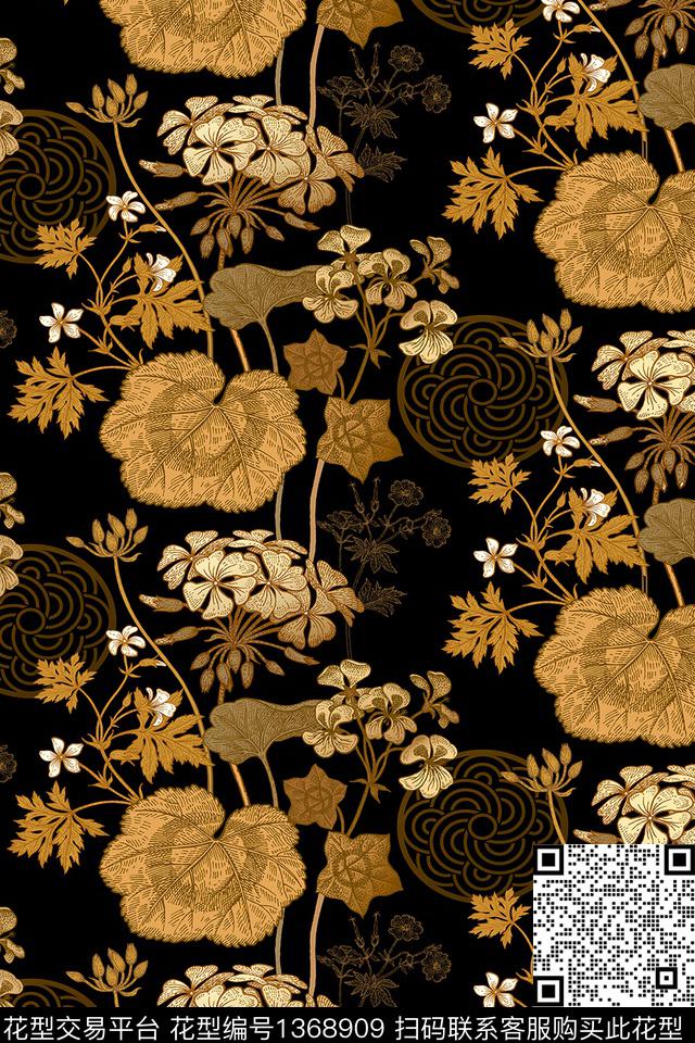 绿植树叶花卉大牌风数码印花华亿平台下载（图片编号: 1368909） - 瓦栏（Walan）