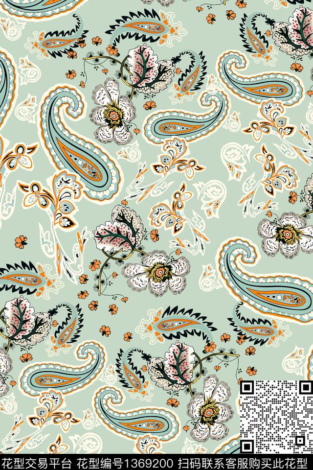 几何佩斯利花卉数码印花华亿平台下载（图片编号: 1369200） - 瓦栏（Walan）