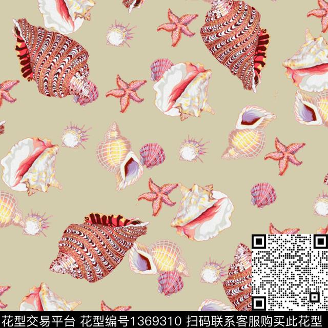 贝壳海星热带华亿平台数码印花华亿平台下载（图片编号: 1369310） - 瓦栏（Walan）