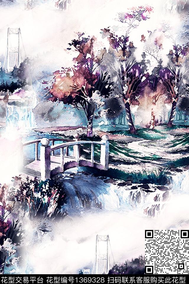 旗袍香云纱真丝数码印花华亿平台下载（图片编号: 1369328） - 瓦栏（Walan）