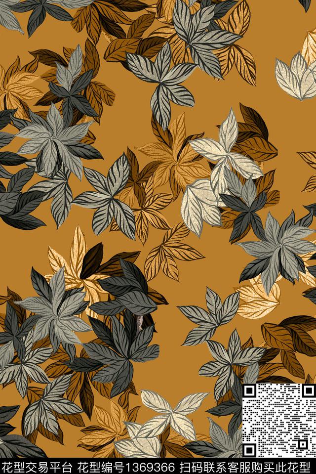 绿植树叶花卉大牌风数码印花华亿平台下载（图片编号: 1369366） - 瓦栏（Walan）
