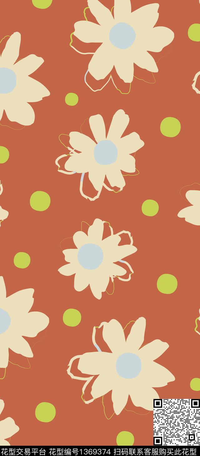 波点向日葵烂花华亿平台数码印花华亿平台下载（图片编号: 1369374） - 瓦栏（Walan）