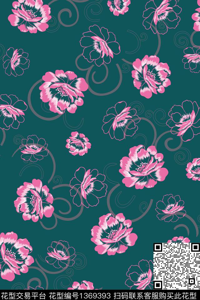 花卉蔷薇花花瓣数码印花华亿平台下载（图片编号: 1369393） - 瓦栏（Walan）
