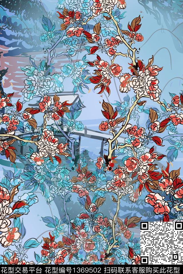 时尚民族花卉中国风数码印花华亿平台下载（图片编号: 1369502） - 瓦栏（Walan）