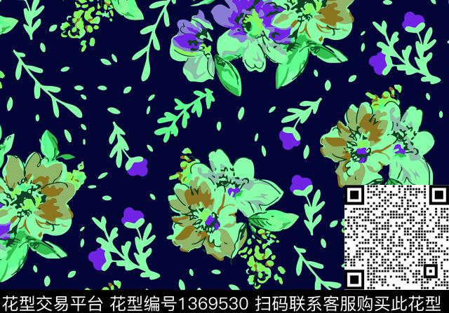 涂鸦朦胧花卉秋冬华亿平台数码印花华亿平台下载（图片编号: 1369530） - 瓦栏（Walan）