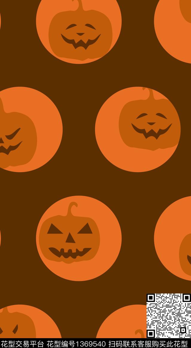 万圣节南瓜灯波点南瓜数码印花华亿平台下载（图片编号: 1369540） - 瓦栏（Walan）