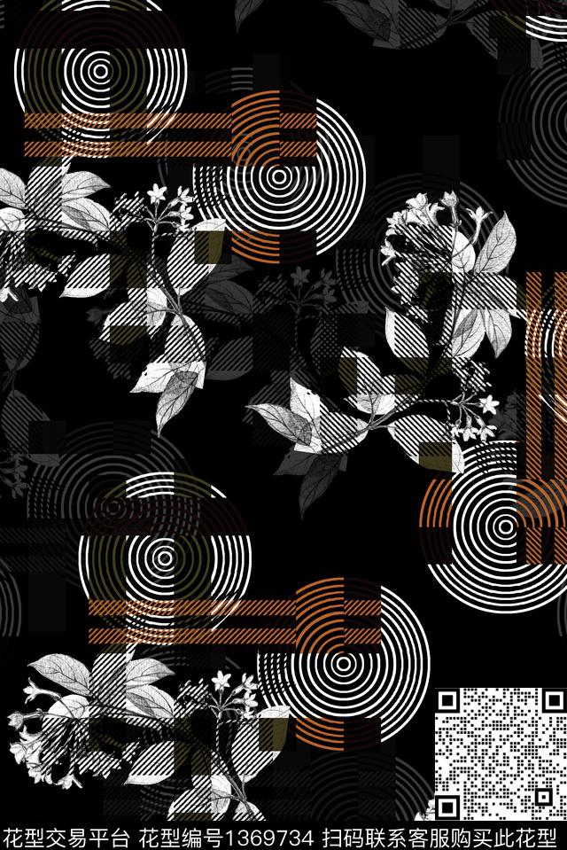 几何花卉大牌风数码印花华亿平台下载（图片编号: 1369734） - 瓦栏（Walan）
