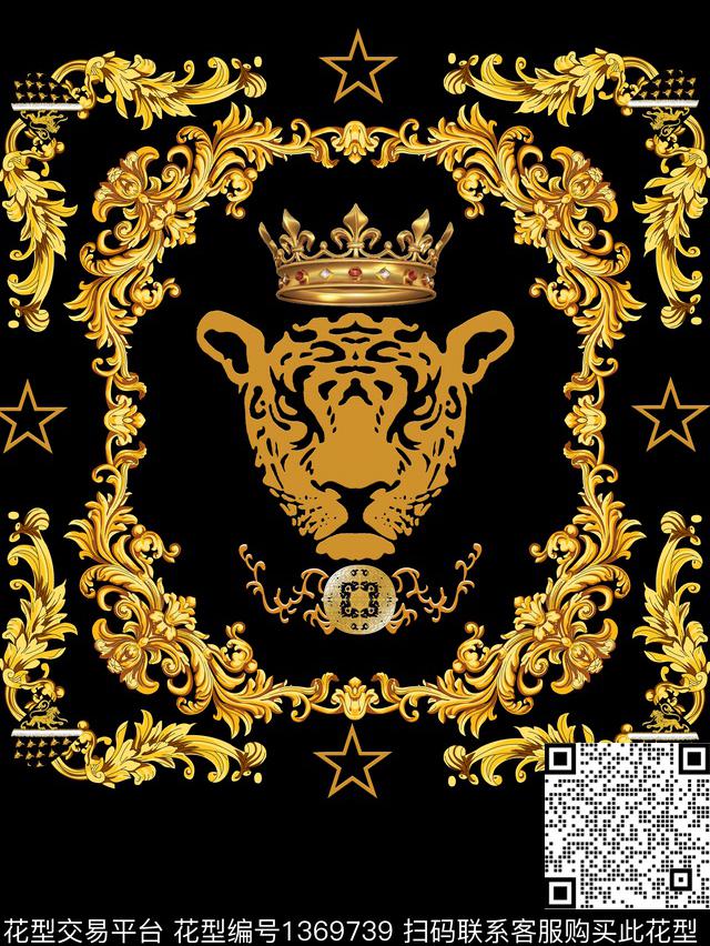 胸前独幅豹子欧式定位花传统印花华亿平台下载（图片编号: 1369739） - 瓦栏（Walan）