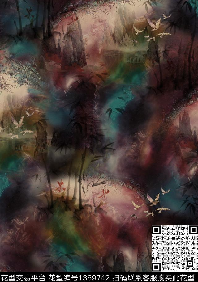 水墨风香云纱中老年数码印花华亿平台下载（图片编号: 1369742） - 瓦栏（Walan）