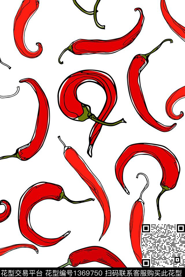 蔬菜趣味红辣椒传统印花华亿平台下载（图片编号: 1369750） - 瓦栏（Walan）
